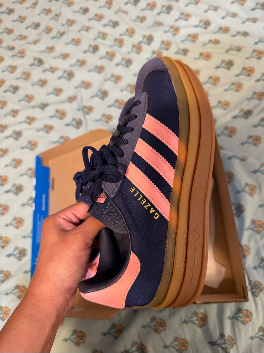 adidas Navy & Pink Platform Gazelle Sneakers - Picture 4 of 8